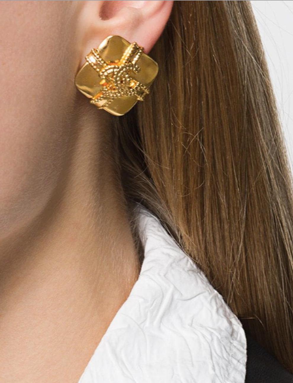 Women's Chanel Logo Gold Tone Clip On Earrings