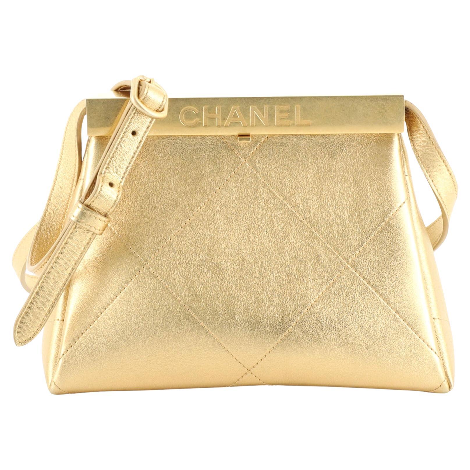 Chanel Logo Kisslock Frame Bag Quilted Calfskin Small