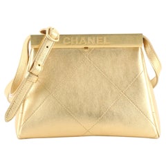 Chanel Logo Kisslock Frame Bag Quilted Calfskin Small