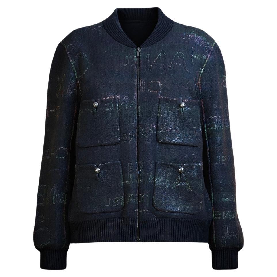 CHANEL Logo Lettering Shimmer Bomber Jacket 50 FR