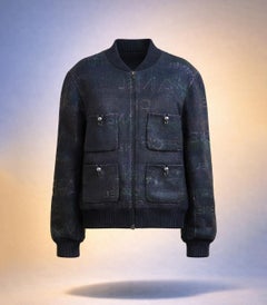CHANEL Logo Lettering Shimmer Bomber Jacket 50 FR