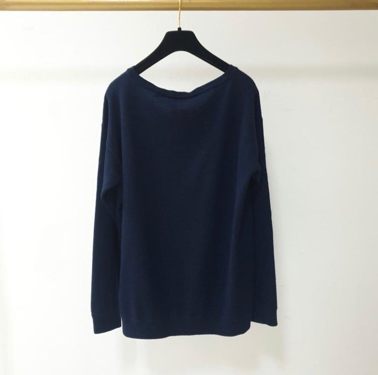 Authentic Chanel Navy Logomania Cashmere Top on sale at JHROP