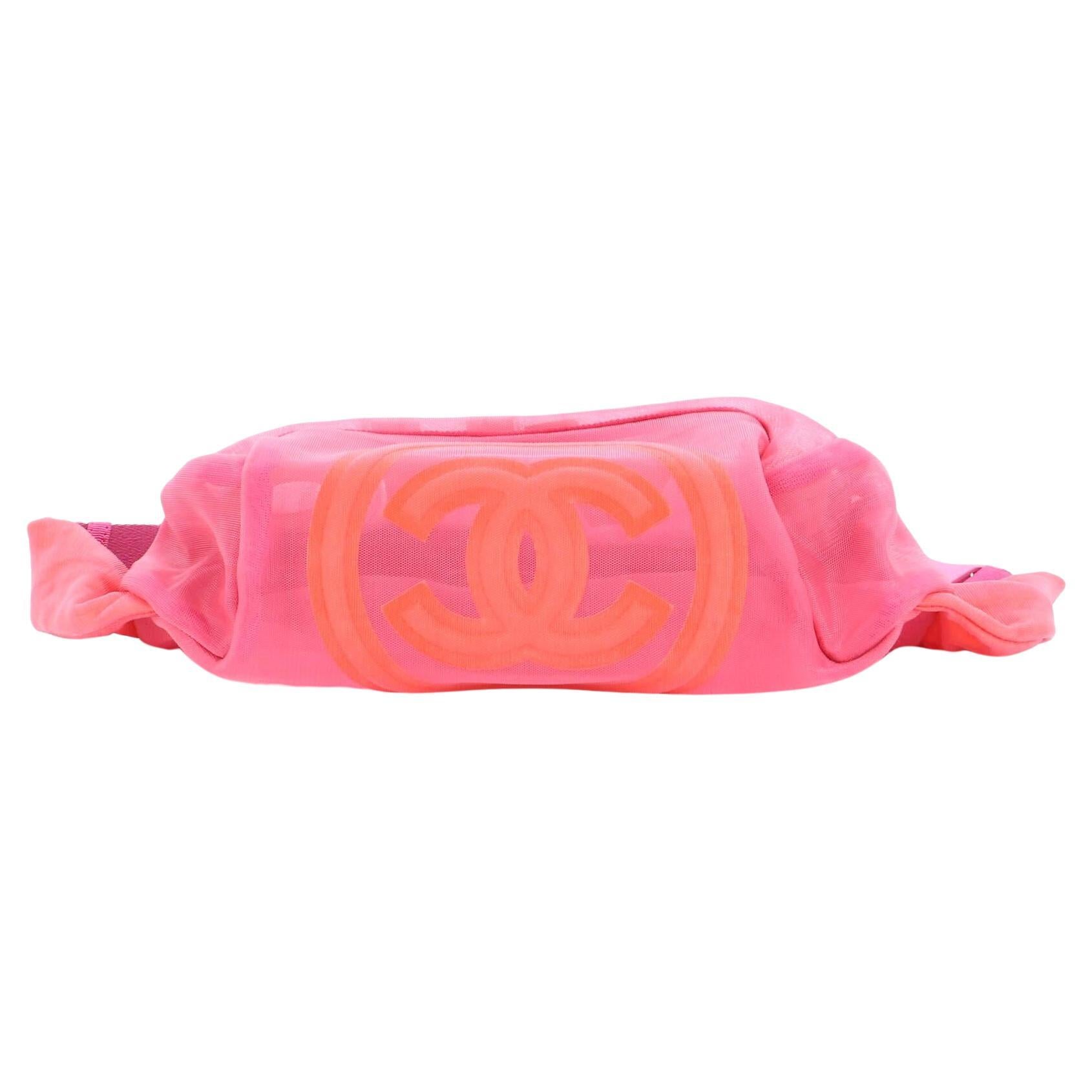 Chanel 2019 Logo Magenta Neon Pink Nylon Mesh CC Waist Fanny Pack Belt Bag For Sale 3