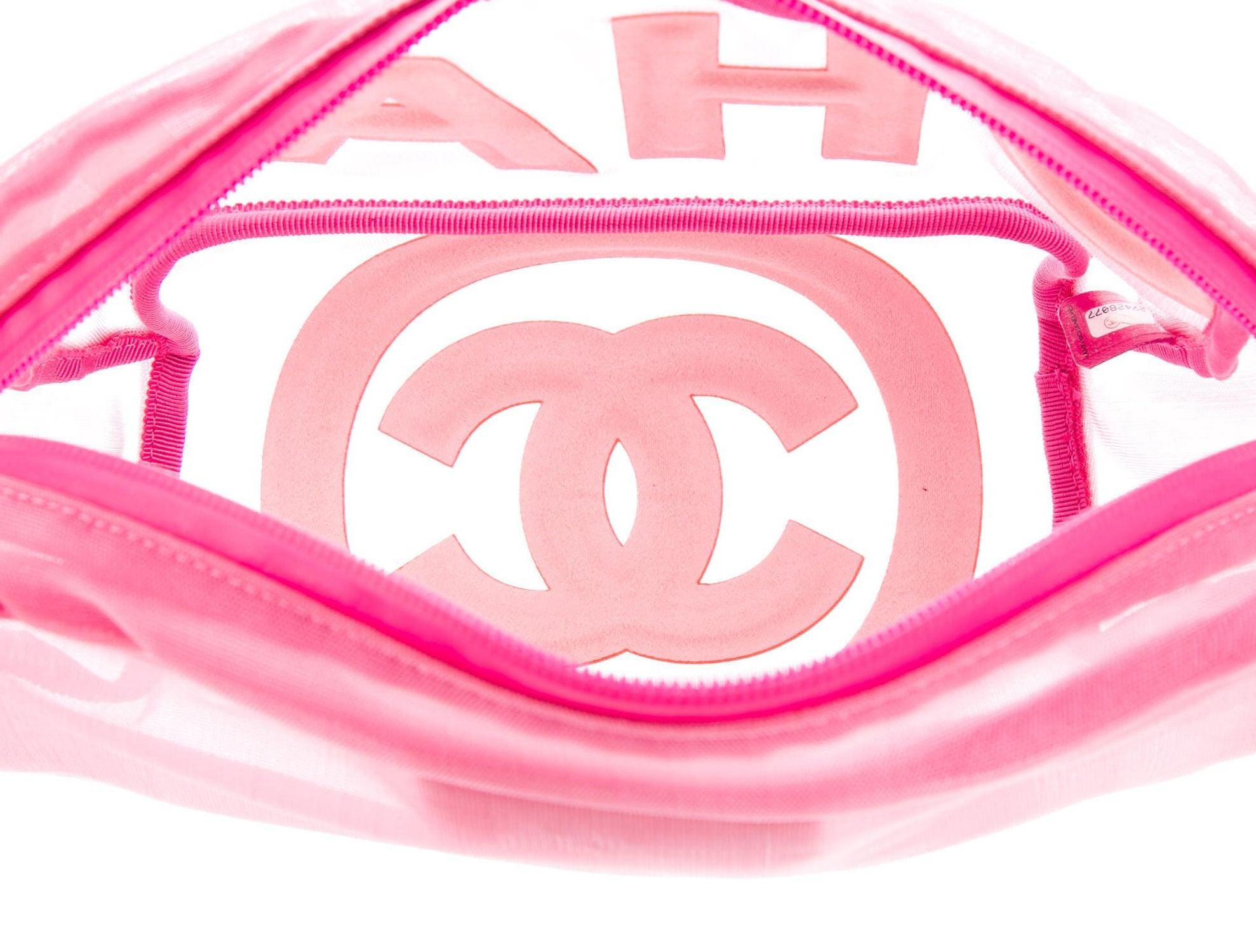 Chanel 2019 Logo Magenta Neon Pink Nylon Mesh CC Waist Fanny Pack Belt Bag For Sale 4