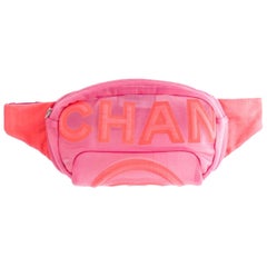 Chanel Logo Magenta Neon Pink Nylon Mesh CC Waist Fanny Pack Belt Bag