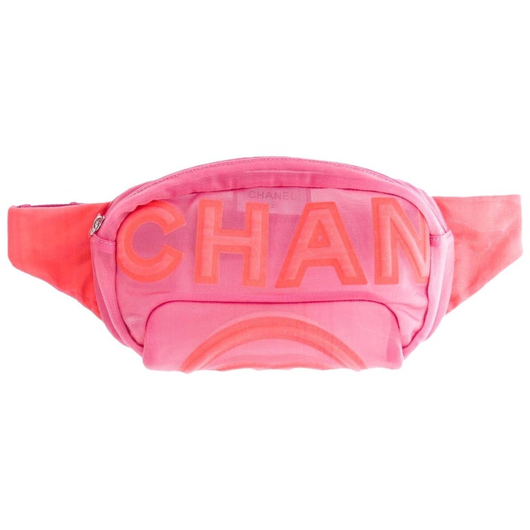 Chanel Logo Magenta Neon Pink Nylon Mesh CC Waist Fanny Pack Belt Bag