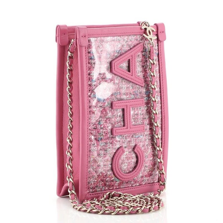 Chanel Logo Phone Clutch with Chain PVC Over Quilted Tweed at 1stDibs  chanel  logo clutch, chanel phone clutch, chanel clutch with chain pink