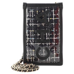 Chanel Logo Phone Clutch with Chain PVC Over Quilted Tweed