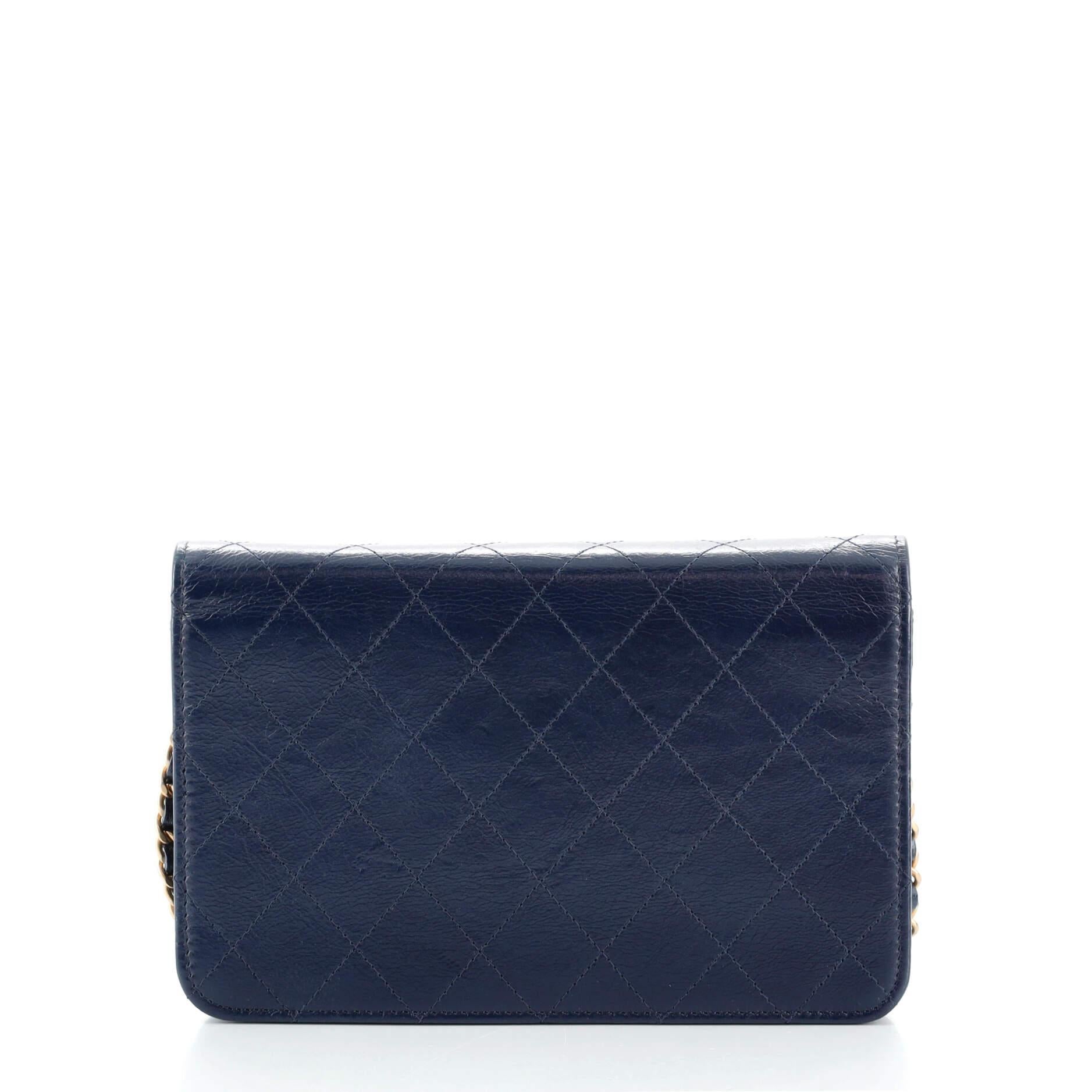 Chanel Logo Plate Wallet on Chain Quilted Goatskin In Good Condition In NY, NY
