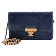Chanel Logo Plate Wallet on Chain Quilted Goatskin