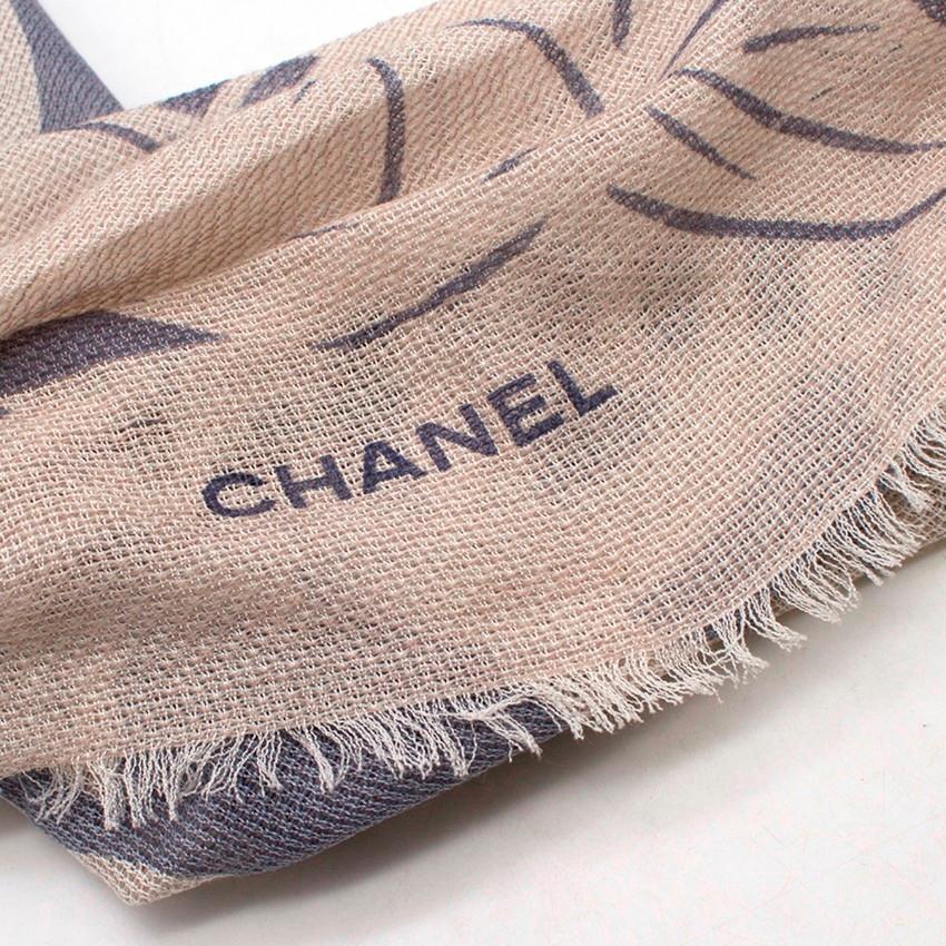 Beige Chanel Logo-Print Cashmere and Silk-Blend Scarf