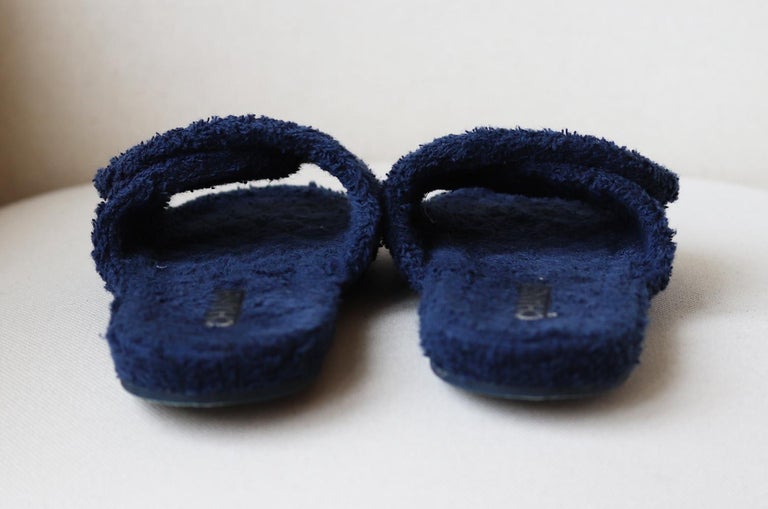 Chanel Logo-Print Cotton Terry-Cloth Slides at 1stDibs | chanel terry ...