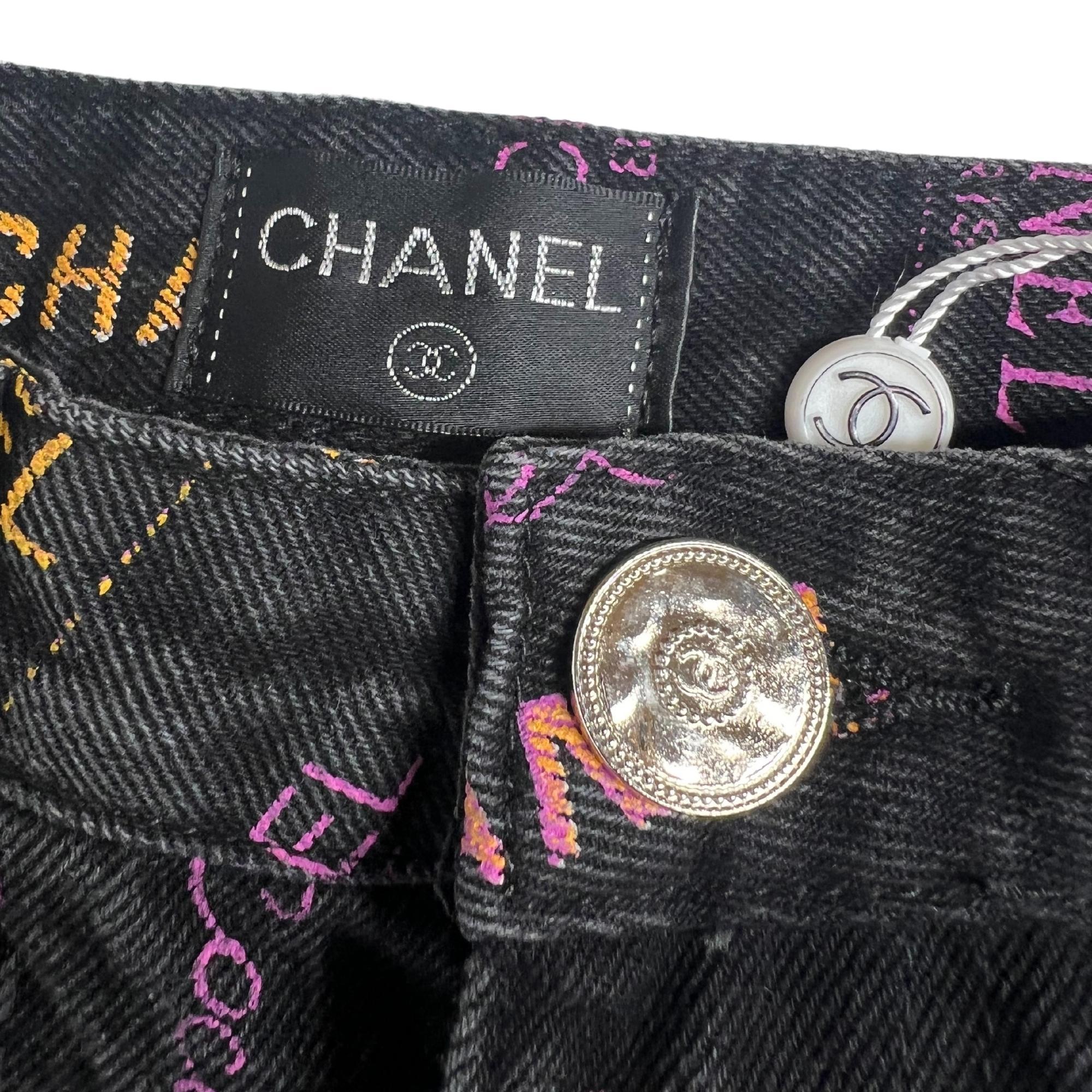 Chanel Logo Printed Black Graffiti Denim Jeans (Size 30) 2022 For Sale at  1stDibs | chanel jeans, chanel denim jeans 2022, chanel jeans pants