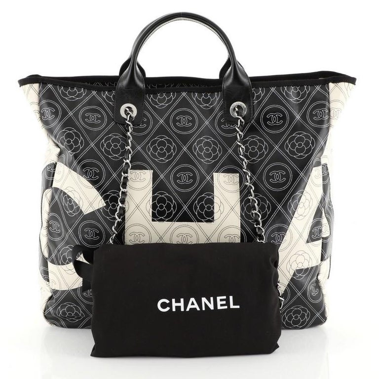 Chanel Logo Shopping Tote Printed Coated Canvas Large