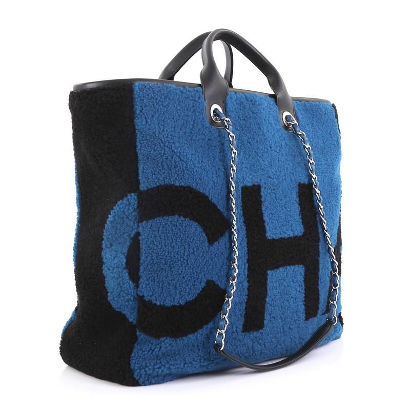 Purple Chanel Logo Shopping Tote Printed Shearling Large