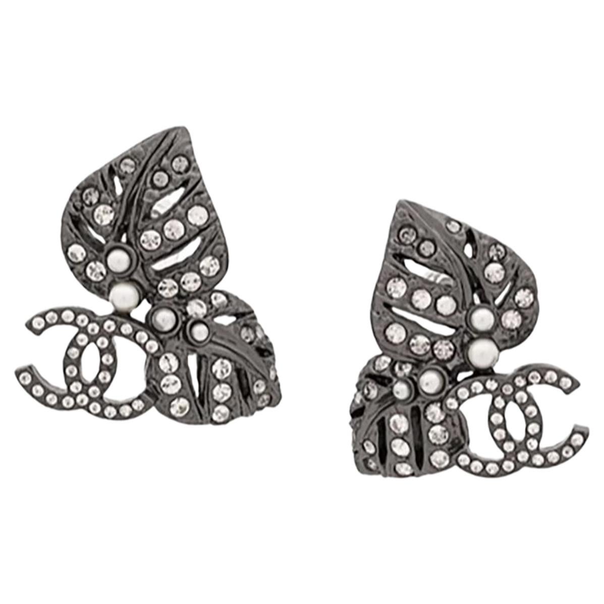 Chanel Logo Silver Tone Earrings 2013s