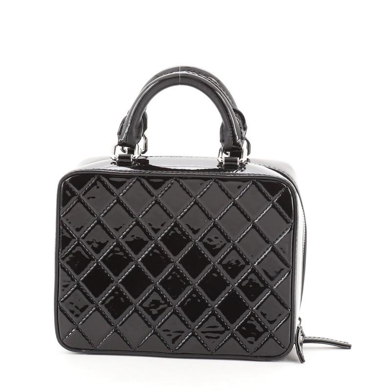 Women's Chanel Logo Strap Vanity Case Quilted Patent Small