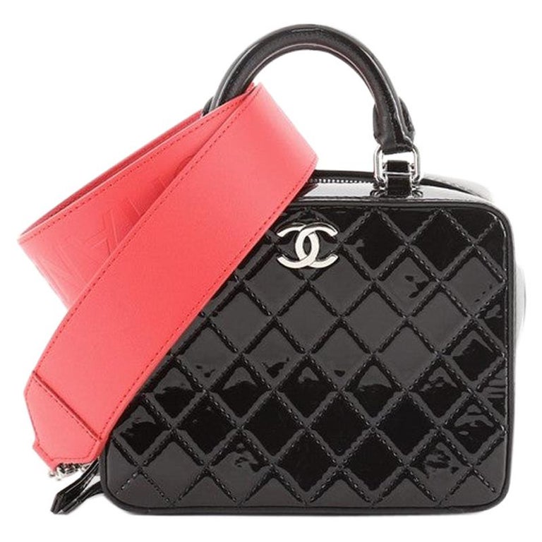 Chanel Logo Strap Vanity Case Quilted Patent Small at 1stDibs  chanel  patent vanity case, chanel logo strap bag, chanel patent vanity bag