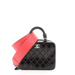 Chanel Logo Strap Vanity Case Quilted Patent Small