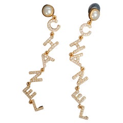 Chanel Logo Swarovski Crystal Drop Earrings