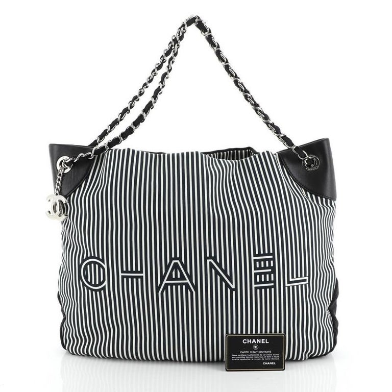 Chanel Logo Tote Striped Canvas Large at 1stDibs