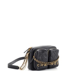 Chanel Logo Twin Pockets Chain Camera Case Quilted Calfskin Small