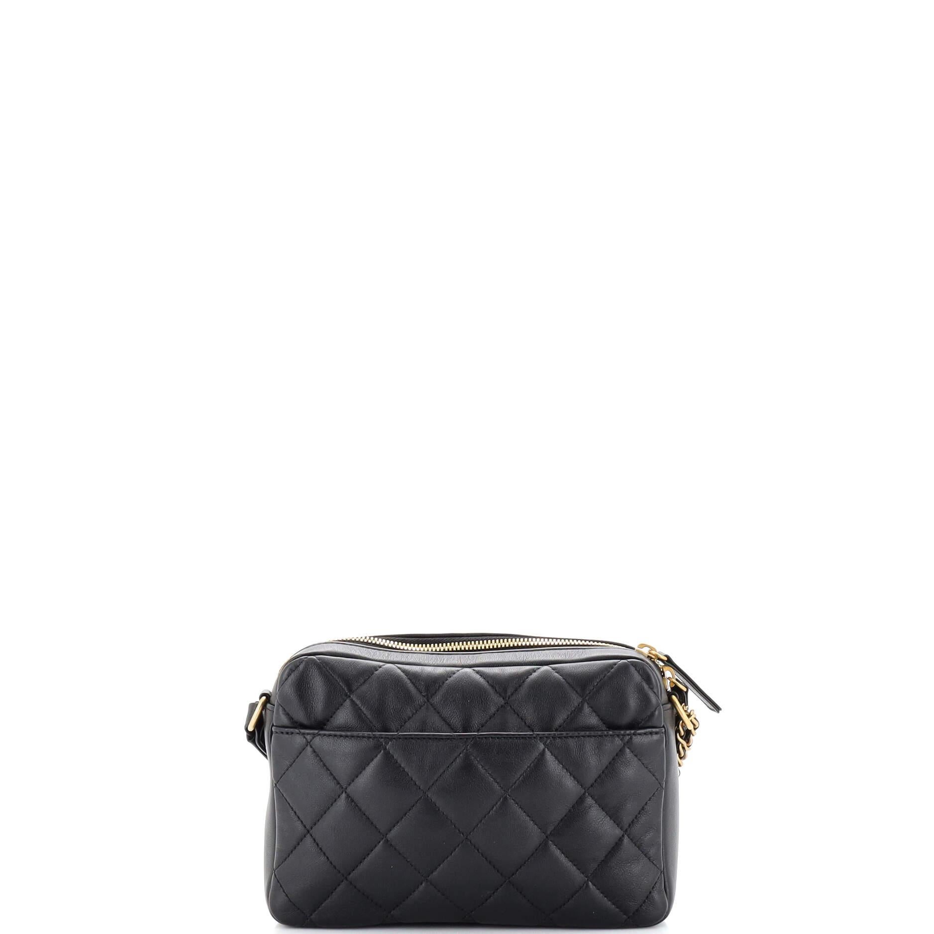 Chanel Logo Twin Pockets Chain Camera Case Quilted Calfskin Small Bon état à NY, NY
