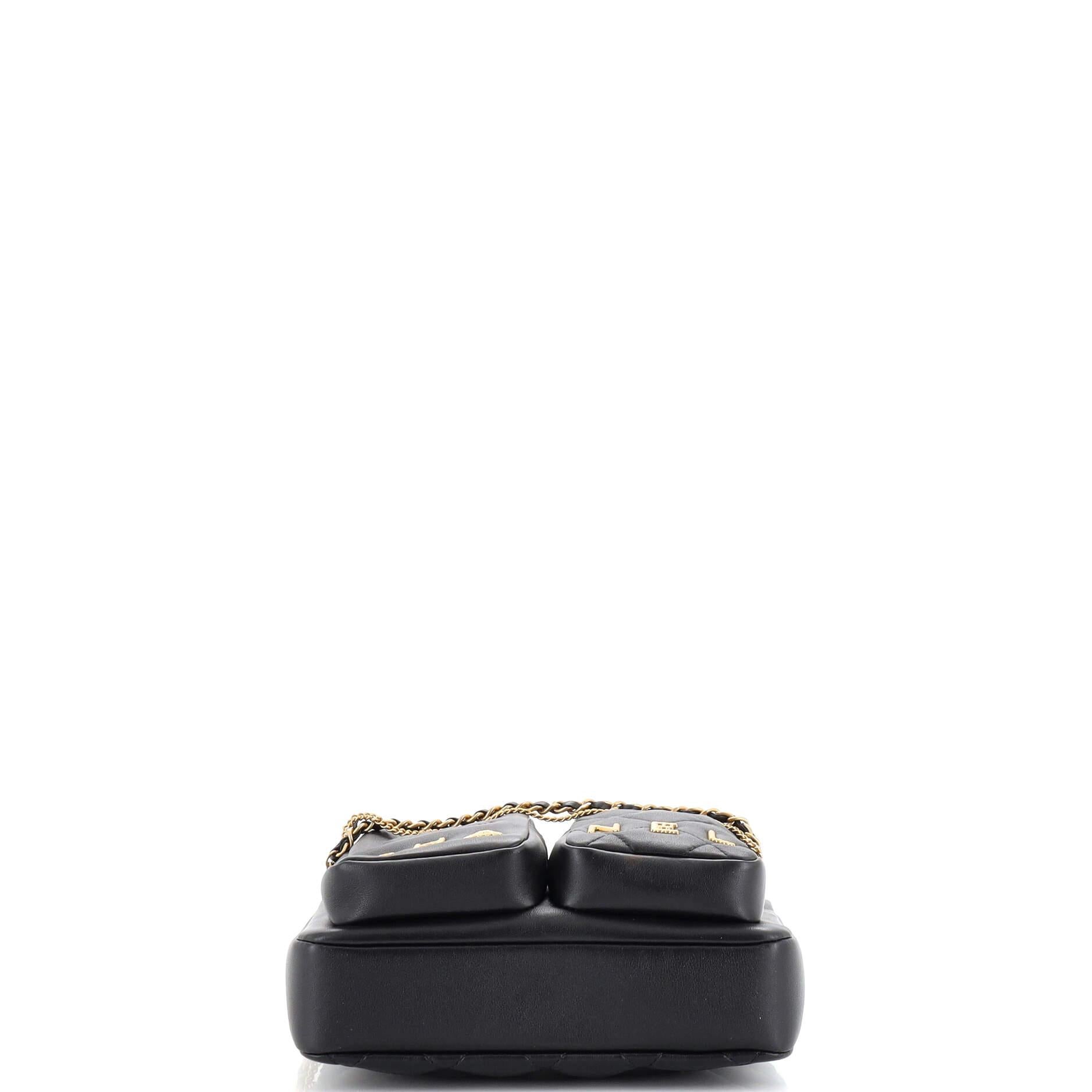  Chanel Logo Twin Pockets Chain Camera Case Quilted Calfskin Small Unisexe 