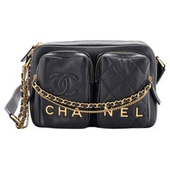 Chanel Logo Twin Pockets Chain Camera Case Quilted Calfskin Small