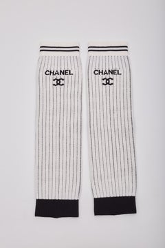 Chanel Logo White Knit Leg Warmers Gaiters