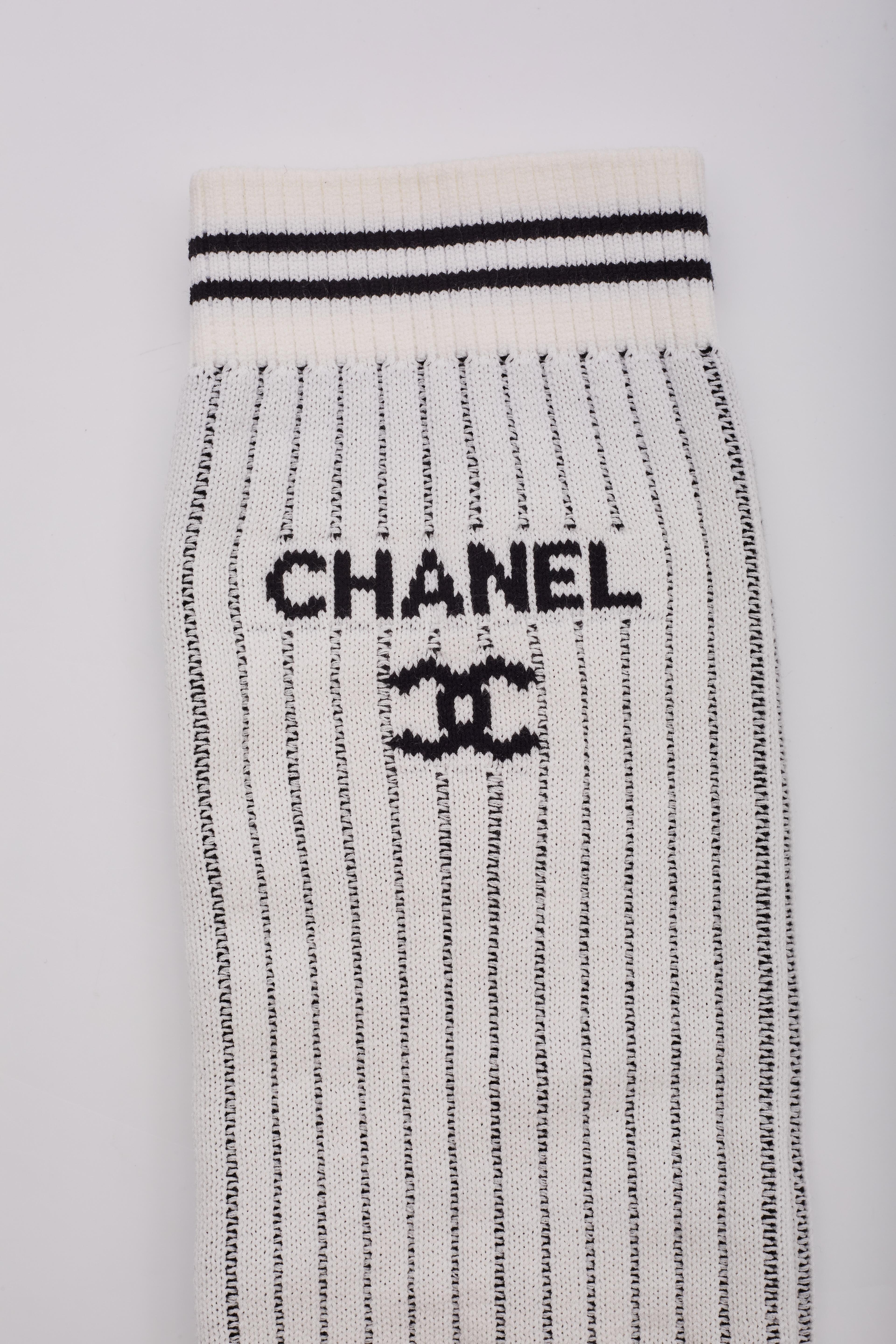 Women's Chanel Logo White Knit Leg Warmers Gaiters