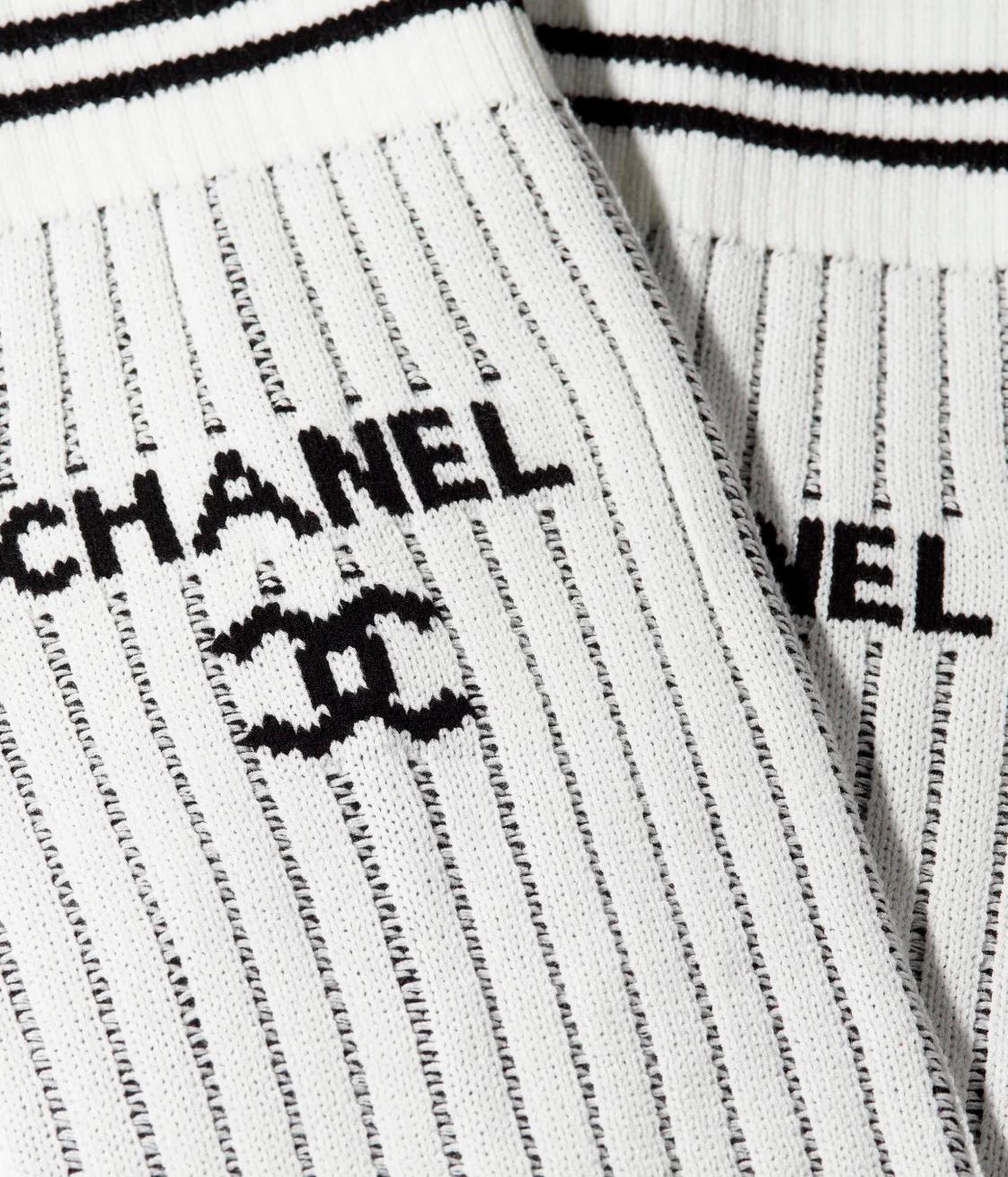 Chanel Logo White Knit Leg Warmers Gaiters 5