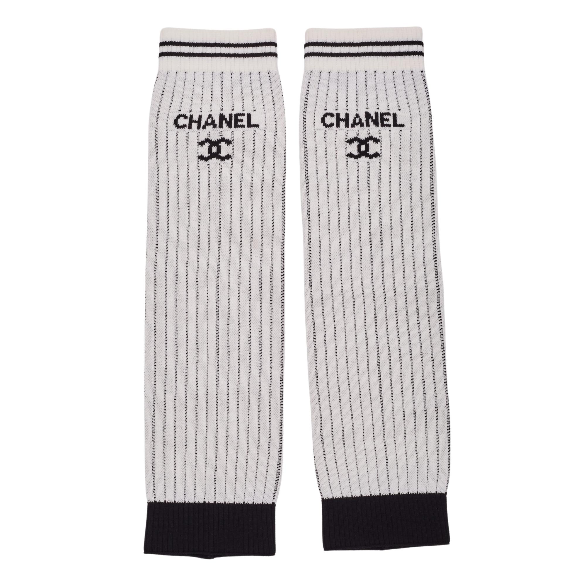 Chanel Logo White Knit Leg Warmers Gaiters