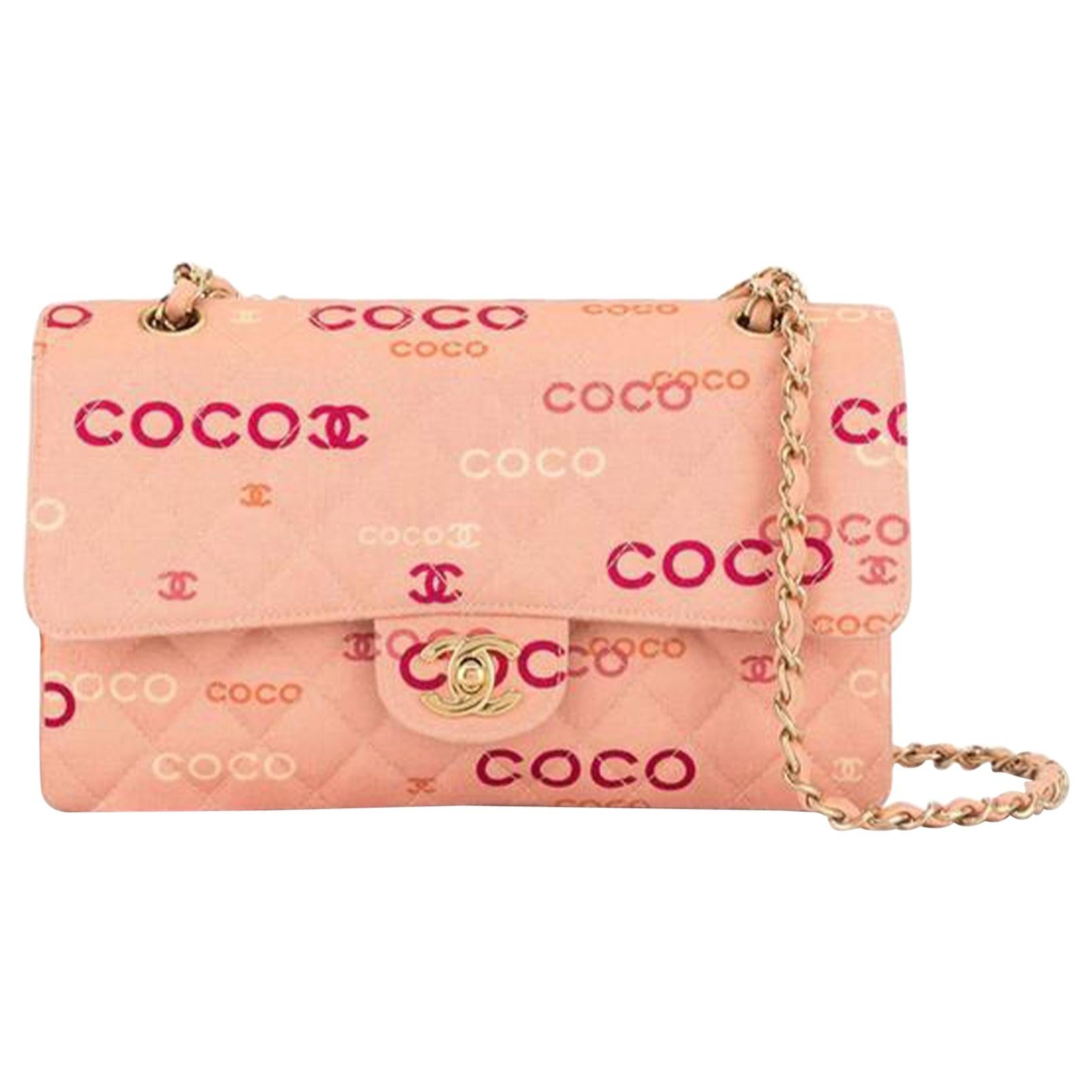 Women's Chanel Logomania Peach Orange Coco Quilted Classic Flap Shoulder Bag For Sale