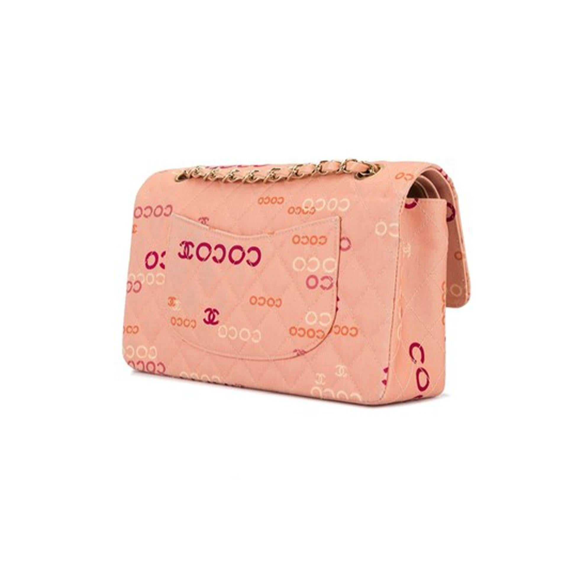Chanel Logomania Peach Orange Coco Quilted Classic Flap Shoulder Bag For Sale 1