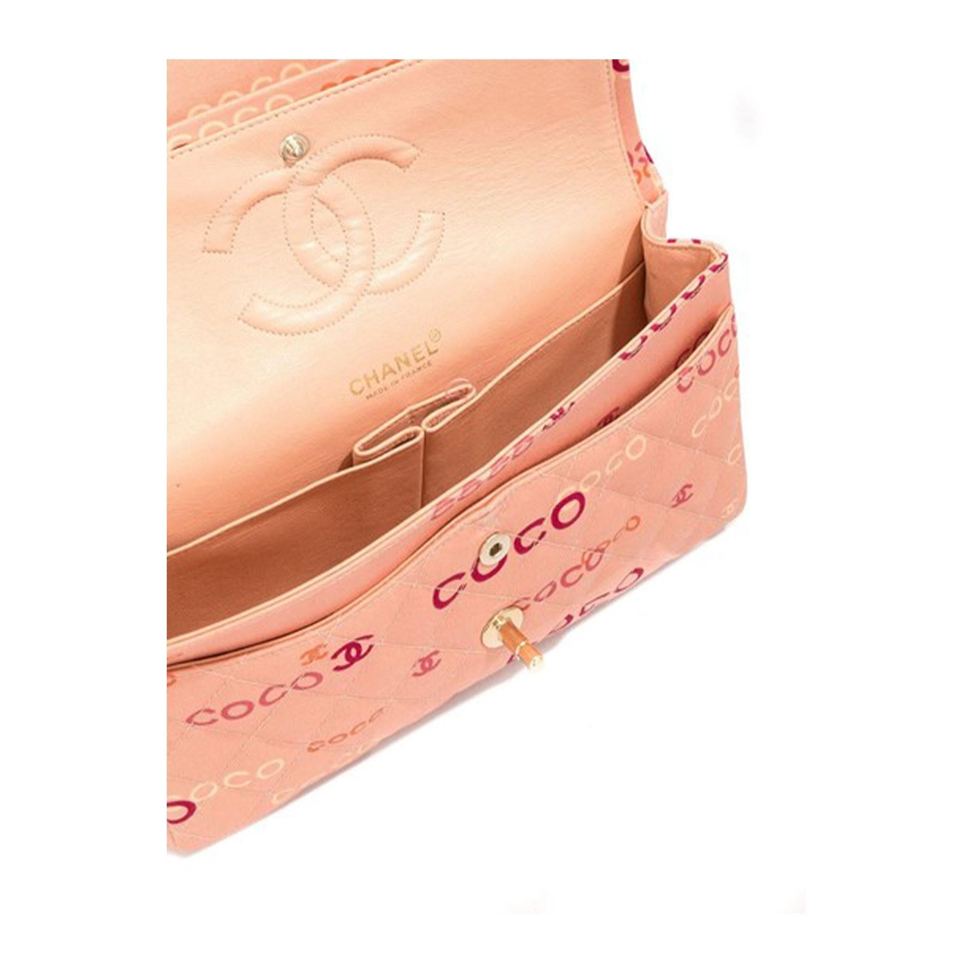 Chanel Logomania Peach Orange Coco Quilted Classic Flap Shoulder Bag For Sale 2