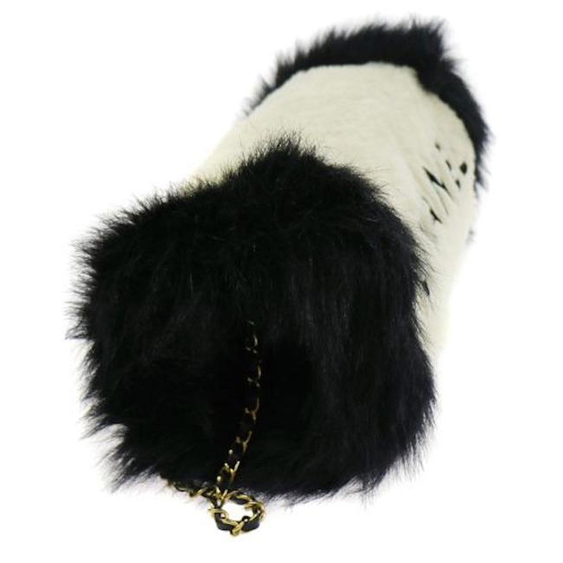 Chanel Logos Hand Warmer with Chain Strap Muff White Faux Fur Cross Body Bag For Sale 1