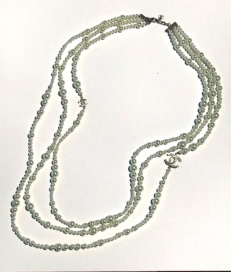 Chanel Long 3 Strand Pearl Necklace, 2018 at 1stDibs chanel long pearl necklace, chanel pearl