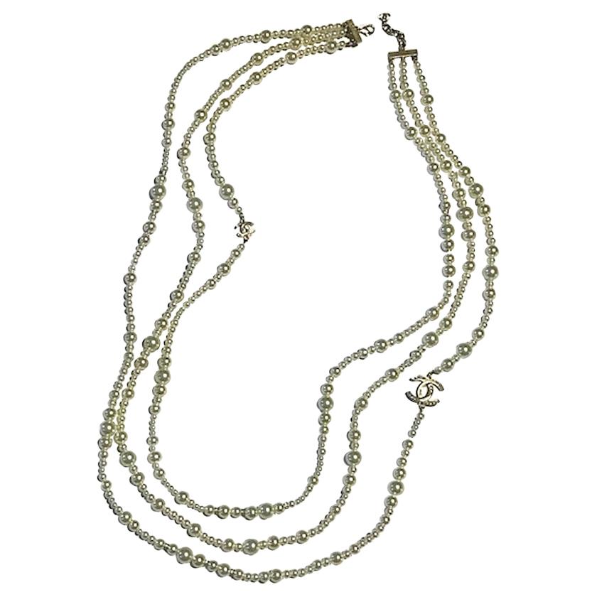 Chanel Long 3 Strand Pearl Necklace, 2018