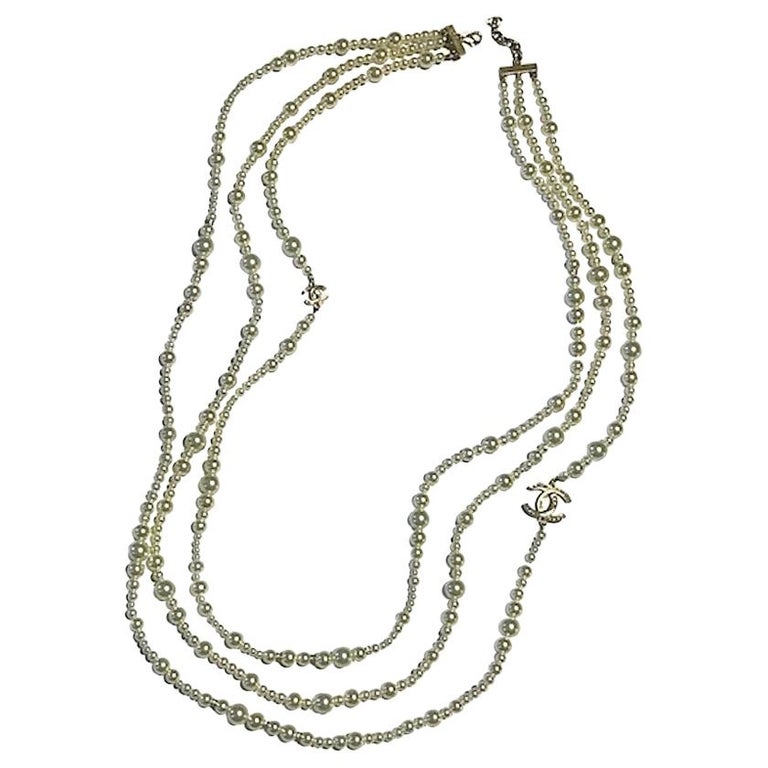 Chanel Long 3 Strand Pearl Necklace, 2018 at 1stDibs | chanel long pearl  necklace, chanel pearl necklace long
