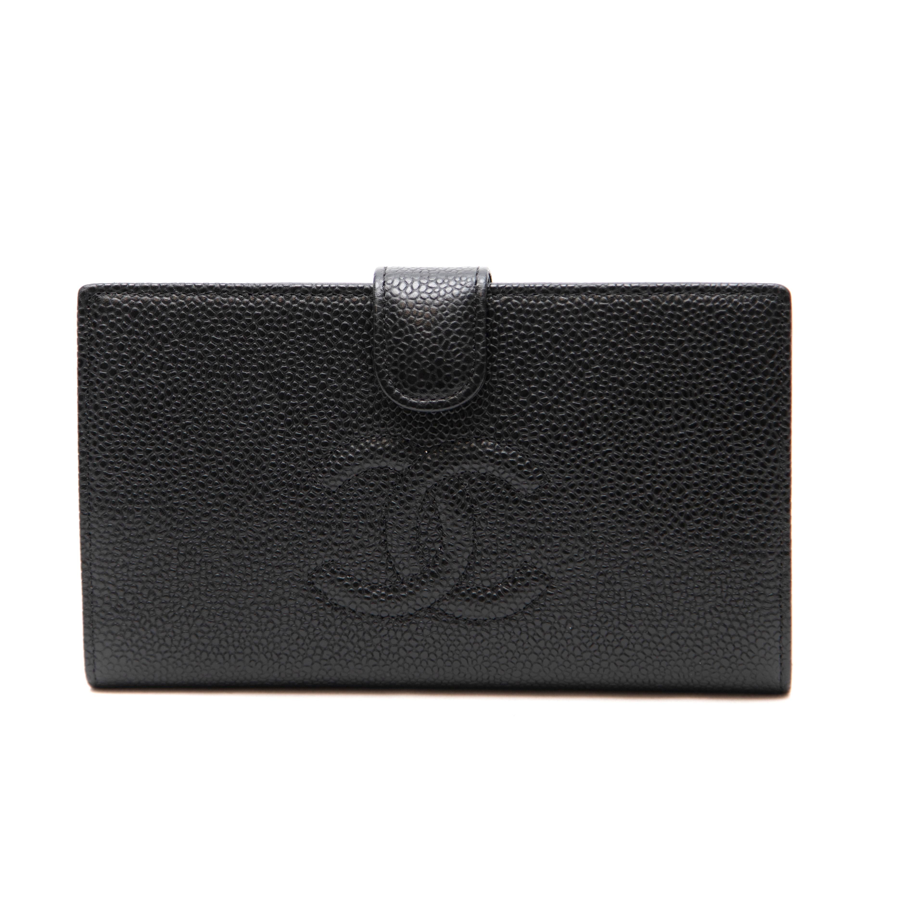 Chanel Long Bifold Wallet Purse Black Caviar 1