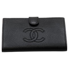 Chanel Long Bifold Wallet Purse Black Caviar