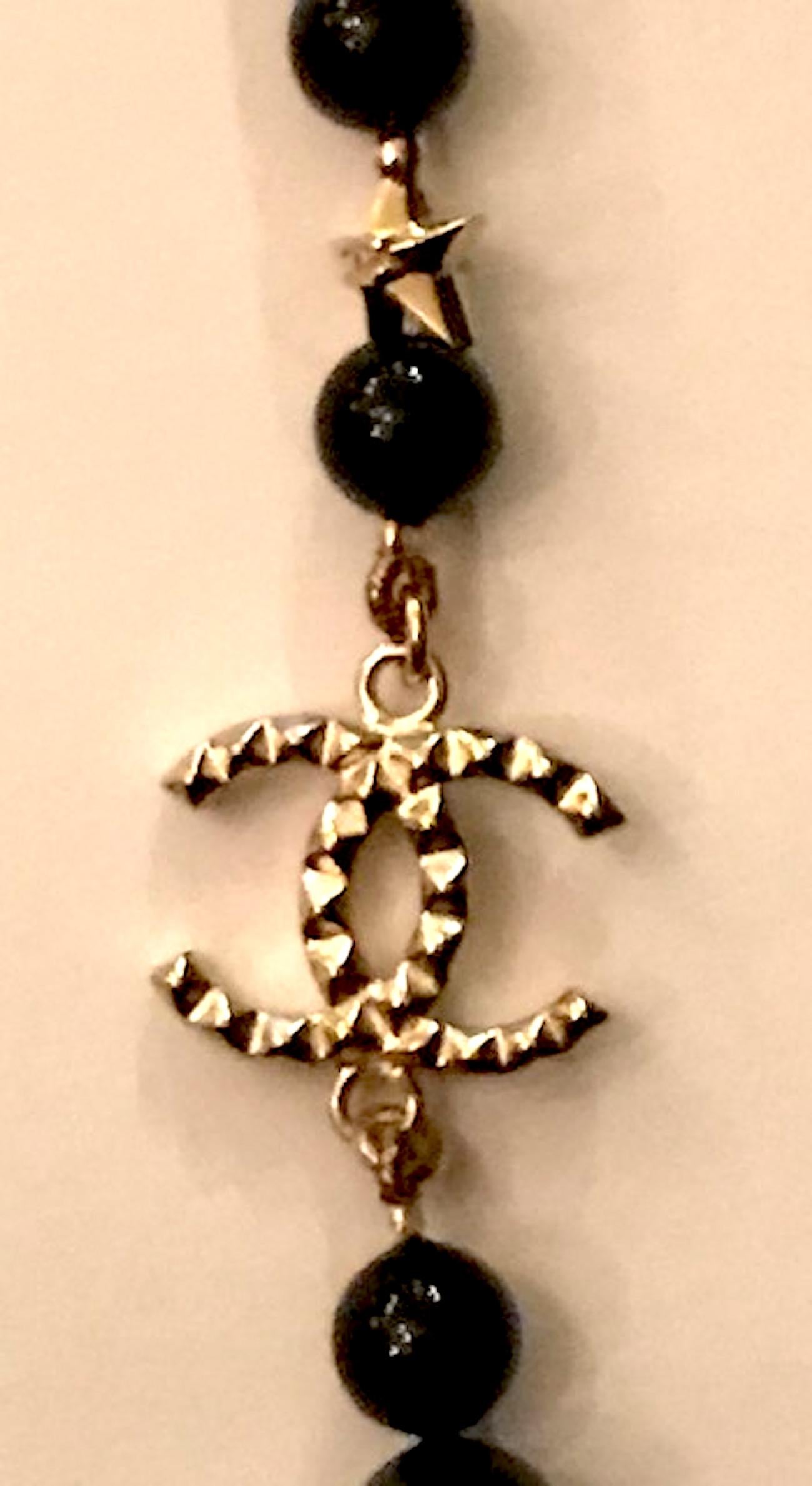 Chanel Long Black Glass Bead & Star Necklace, 2017 Cruise Collection In Excellent Condition In New York, NY