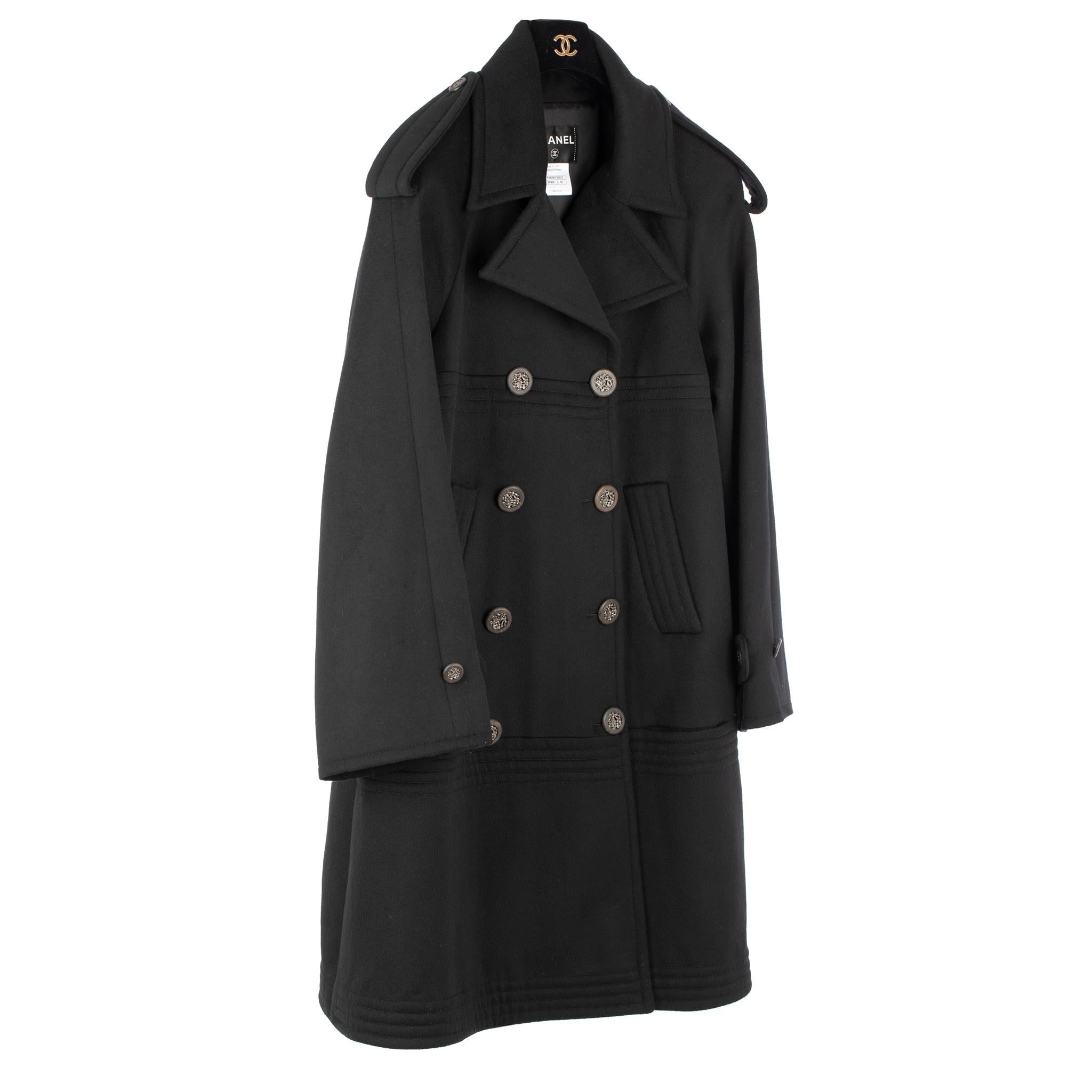 Chanel Black Jacket With Ruthenium Buttons

Brand:

Chanel

Product:

Long Black Trench Coat

Size:

42 Fr

Colour:

Black

Material:

Wool 100%

Product Code:

P44295V32653
Condition:

Preloved; Excellent

Details:

- Lining: 100% Silk

- Double