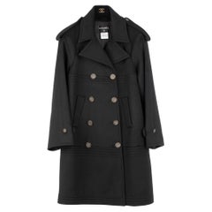 Used Chanel Long Black Trench Coat 42 FR