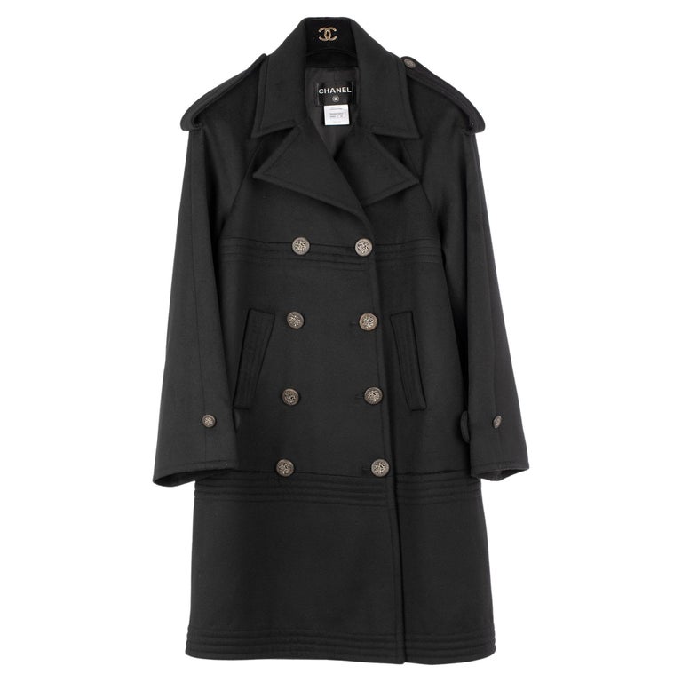 Chanel Long Black Trench Coat 42 FR For Sale at 1stDibs