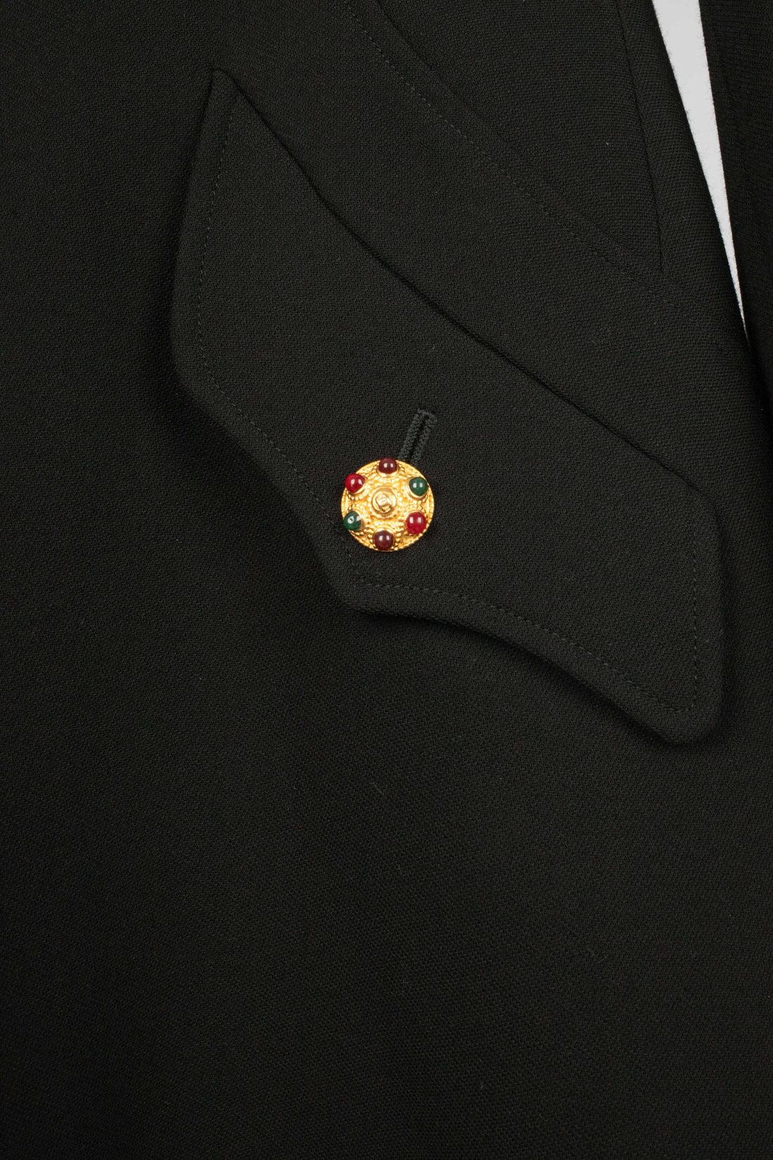 Chanel Long Black Wool Coat, 1990s 4