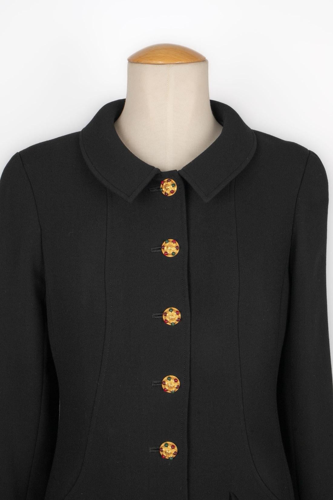 Chanel Long Black Wool Coat, 1990s 5