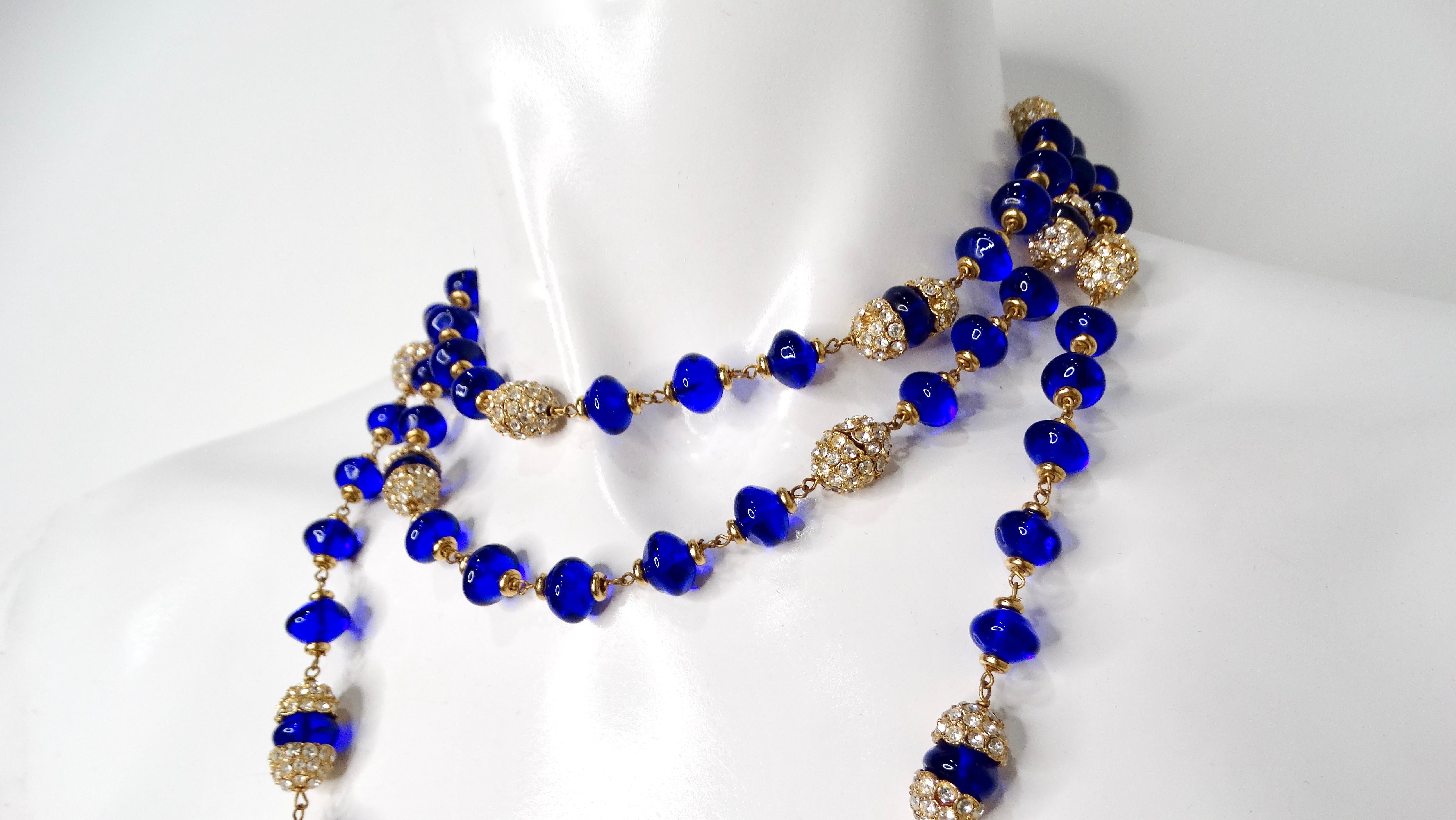 Chanel Long Blue Gripoix Glass Beaded Necklace circa 1970s In Good Condition For Sale In Scottsdale, AZ
