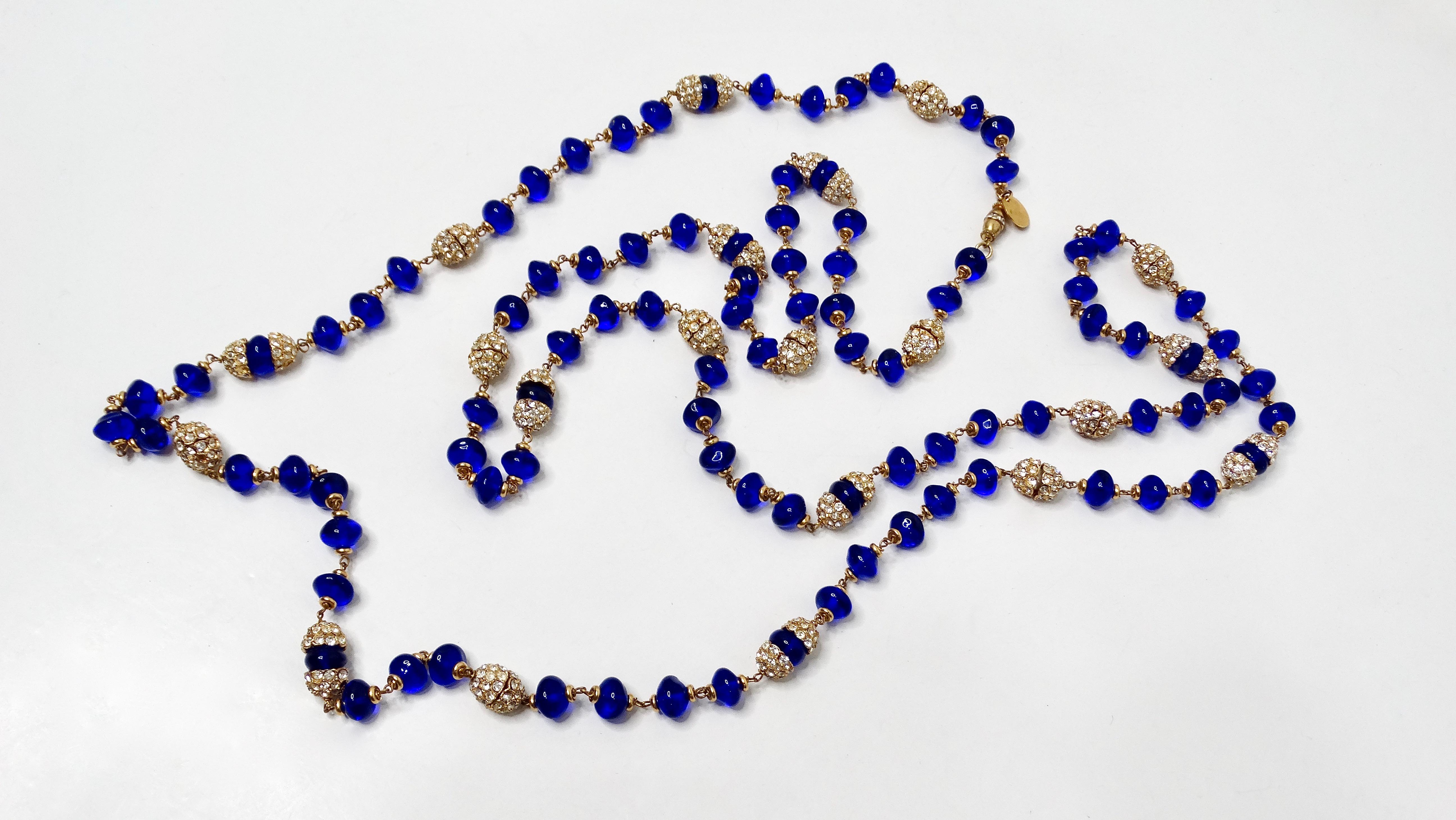 Women's Chanel Long Blue Gripoix Glass Beaded Necklace circa 1970s For Sale